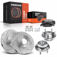 8 Pcs Front Drilled Brake Rotor & Pads + Wheel Hub Bearing