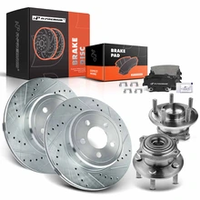 8 Pcs Rear Drilled Brake Rotor & Pads + Wheel Hub Bearing