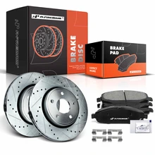 2006-2010 Jeep Commander Drilled & Slotted Disc Brake Rotors and Ceramic Pads Kit, 6 Pcs, Front Driver & Passenger, A-Premium, APBRPS946