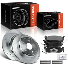 2006-2010 Jeep Commander Drilled & Slotted Disc Brake Rotors and Ceramic Pads Kit, 6 Pcs, Rear Driver & Passenger, A-Premium, APBRPS343