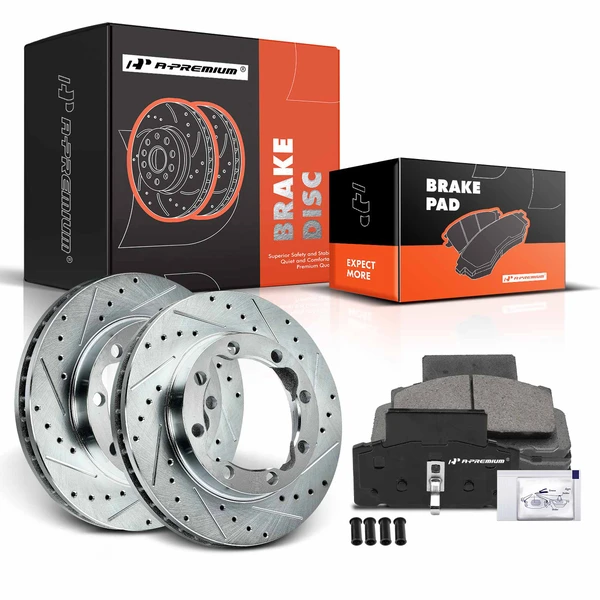 1990-2000 Chevrolet K3500 Brake Rotor and Pad Kit, 6 Pcs, Front Driver & Passenger, A-Premium, APBRPS1028