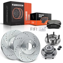 8 Pcs Front Drilled Brake Rotor & Pads + Wheel Hub Bearing