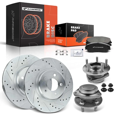 8 Pcs Front Drilled Brake Rotor & Pads + Wheel Hub Bearing