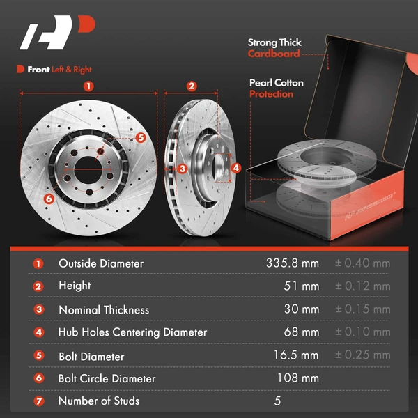 Drilled & Slotted Disc Brake Rotors and Ceramic Pads Kit, 6 Pcs, Front Driver & Passenger, A-Premium, APBRPS1468