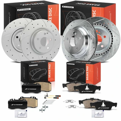 12 Pcs Front & Rear Drilled Brake Rotors & Ceramic Brake Pads
