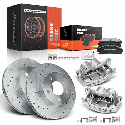 8 Pcs Front Drilled Brake Rotors & Pads + Brake Calipers
