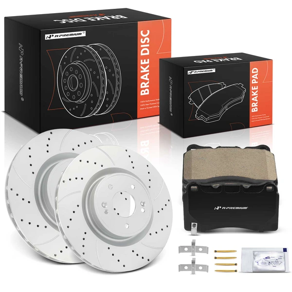 Drilled & Slotted Disc Brake Rotors and Ceramic Pads Kit, 6 Pcs, Front Driver & Passenger, A-Premium, APBRPS1486