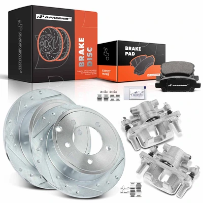 8 Pcs Rear Drilled Brake Rotors & Pads + Brake Calipers