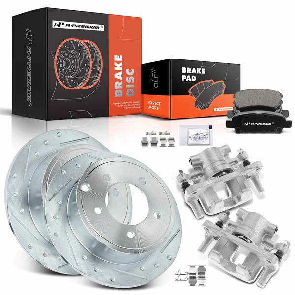 8 Pcs Rear Drilled Brake Rotors & Pads + Brake Calipers for Mitsubishi Lancer Jeep