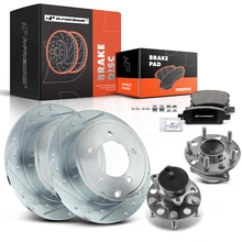 8 Pcs Rear Drilled Brake Rotor & Pads + Wheel Hub Bearing