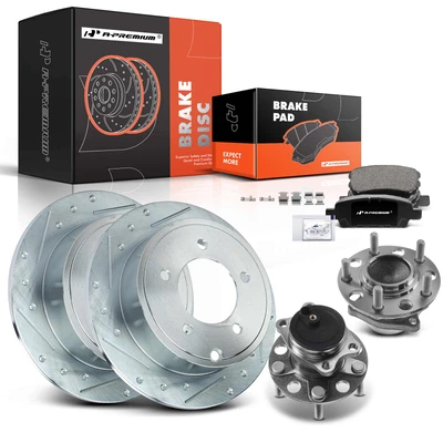 8 Pcs Rear Drilled Brake Rotor & Pads + Wheel Hub Bearing