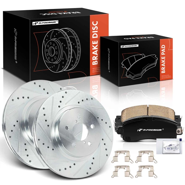 2018-2022 Subaru Crosstrek Drilled & Slotted Disc Brake Rotors and Ceramic Pads Kit, 6 Pcs, Front Driver & Passenger, A-Premium, APBRPS1487