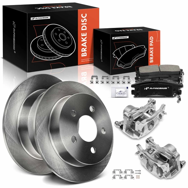 8 Pcs Rear Drilled Brake Rotors & Pads + Brake Calipers for 2002-2004 Pontiac Montana