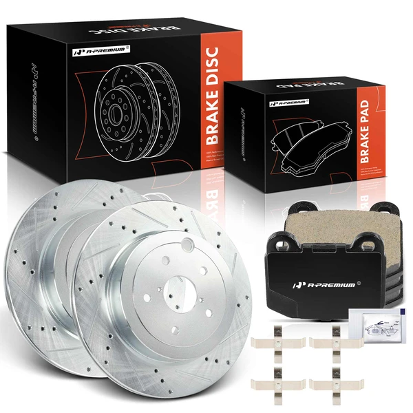 Drilled & Slotted Disc Brake Rotors and Ceramic Pads Kit, 6 Pcs, Rear Driver & Passenger, A-Premium, APBRPS1482