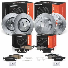 2016-2018 Lincoln MKX Drilled Rotors & Ceramic Brake Pads, 12 Pcs, Front & Rear, A-Premium, APBRPS1161