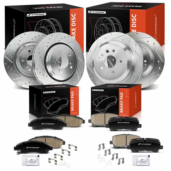 Drilled & Slotted Disc Brake Rotors and Ceramic Pads Kit, 12 Pcs, Front & Rear, A-Premium, APBRPS1163