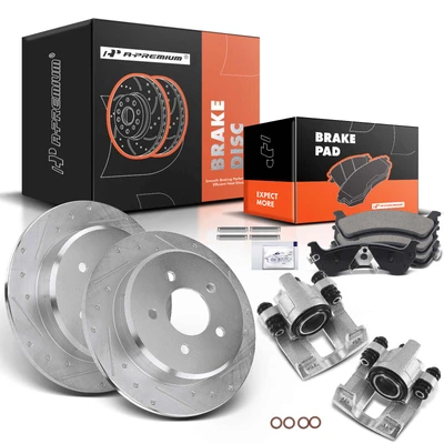 8 Pcs Rear Drilled Brake Rotors & Pads + Brake Calipers