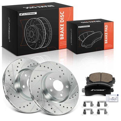 6 Pcs Front Drilled Brake Rotors & Ceramic Brake Pads