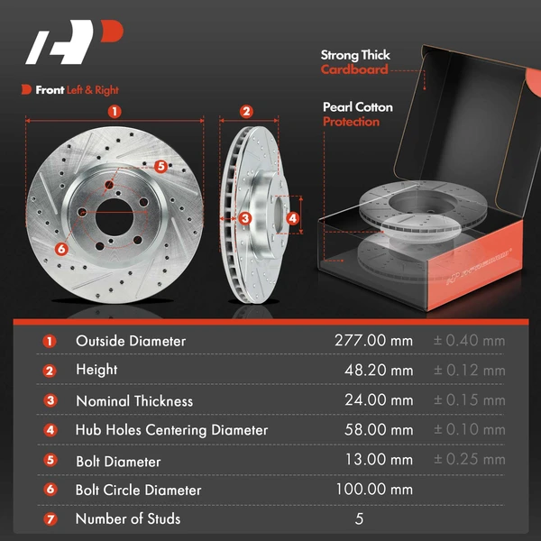 Drilled & Slotted Disc Brake Rotors and Ceramic Pads Kit, 6 Pcs, Front Driver & Passenger, A-Premium, APBRPS1488