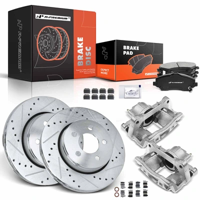 8 Pcs Front Drilled Brake Rotors & Pads + Brake Calipers