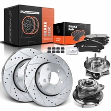 8 Pcs Front Drilled Brake Rotor & Pads + Wheel Hub Bearing