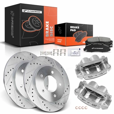 8 Pcs Front Drilled Brake Rotors & Pads + Brake Calipers