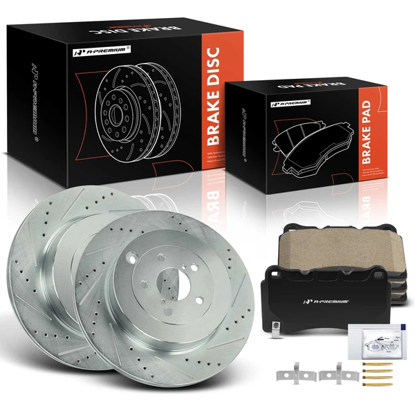 2019-2020 Toyota 86 Drilled & Slotted Disc Brake Rotors and Ceramic Pads Kit, 6 Pcs, Rear Driver & Passenger, A-Premium, APBRPS1177
