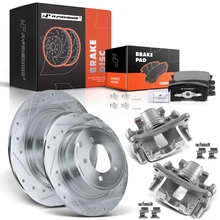 8 Pcs Rear Drilled Brake Rotors & Pads + Brake Calipers