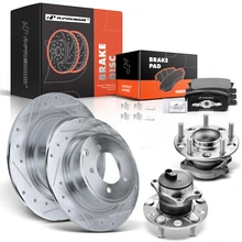 8 Pcs Rear Drilled Brake Rotor & Pads + Wheel Hub Bearing