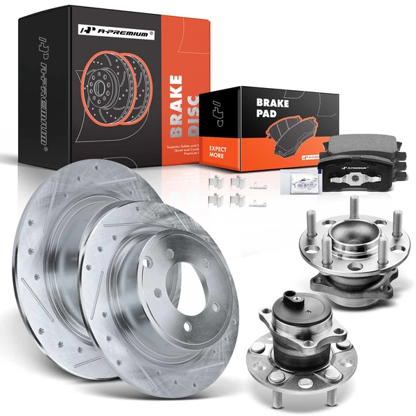 8 Pcs Rear Drilled Brake Rotor & Pads + Wheel Hub Bearing for Mitsubishi Outlander 11-12