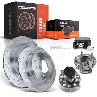 8 Pcs Rear Drilled Brake Rotor & Pads + Wheel Hub Bearing