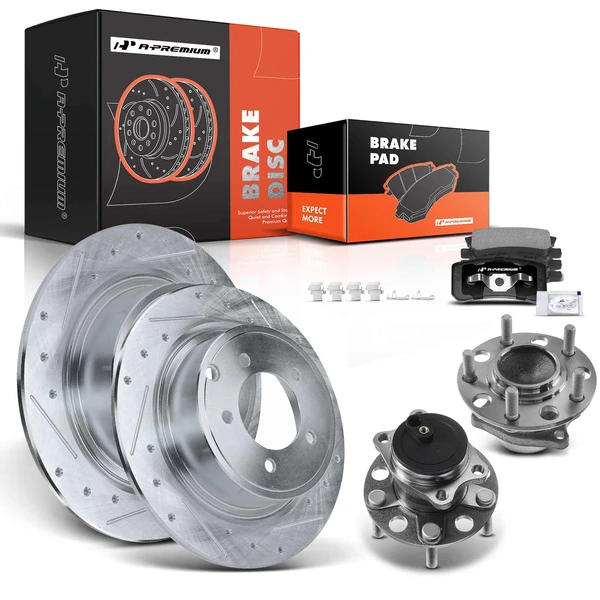 8 Pcs Rear Drilled Brake Rotor & Pads + Wheel Hub Bearing for Dodge Avenger Jeep 200