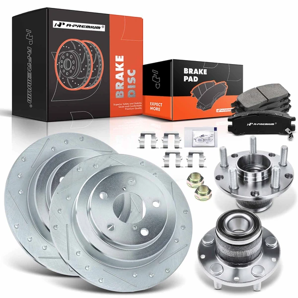 8 Pcs Rear Drilled Brake Rotor & Pads + Wheel Hub Bearing for Subaru Impreza 1993-1995 Legacy