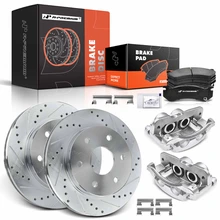 8 Pcs Front Drilled Brake Rotors & Pads + Brake Calipers