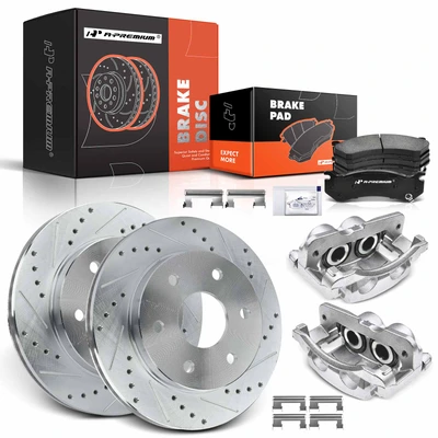 8 Pcs Front Drilled Brake Rotors & Pads + Brake Calipers