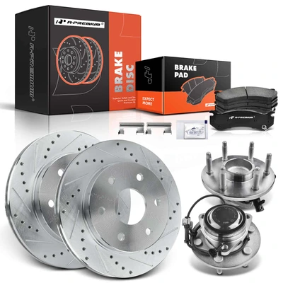 8 Pcs Front Drilled Brake Rotor & Pads + Wheel Hub Bearing