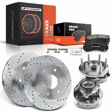 8 Pcs Front Drilled Brake Rotor & Pads + Wheel Hub Bearing