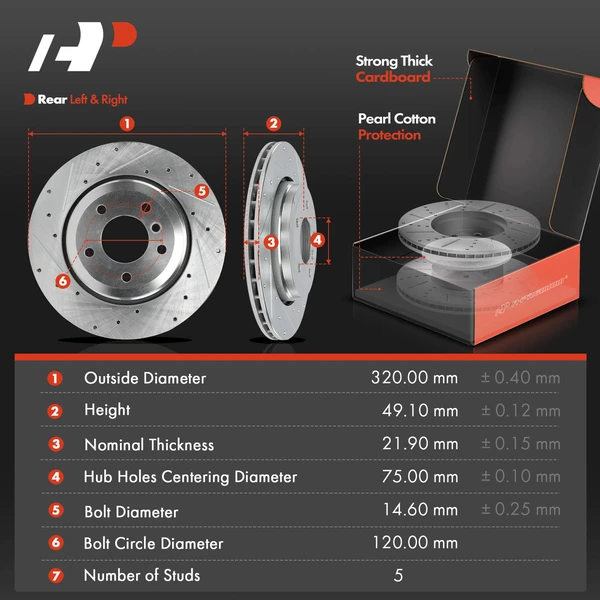 Drilled & Slotted Disc Brake Rotors and Ceramic Pads Kit, 6 Pcs, Rear Driver & Passenger, A-Premium, APBRPS1492