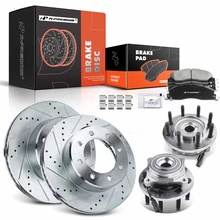 8 Pcs Front Drilled Brake Rotor & Pads + Wheel Hub Bearing