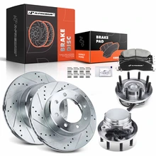 8 Pcs Front Drilled Brake Rotor & Pads + Wheel Hub Bearing