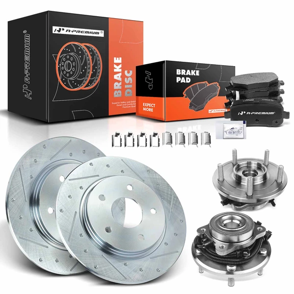 8 Pcs Rear Drilled Brake Rotor & Pads + Wheel Hub Bearing for Dodge Grand Caravan 08-11 VW