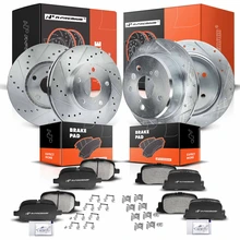 2000-2001 Toyota Camry Drilled & Slotted Disc Brake Rotors and Ceramic Pads Kit, 12 Pcs, Front & Rear, A-Premium, APBRPS087