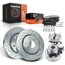 8 Pcs Front Drilled Brake Rotor & Pads + Wheel Hub Bearing