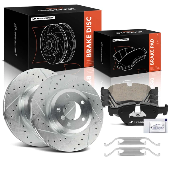 Drilled & Slotted Disc Brake Rotors and Ceramic Pads Kit, 6 Pcs, Front Driver & Passenger, A-Premium, APBRPS1490