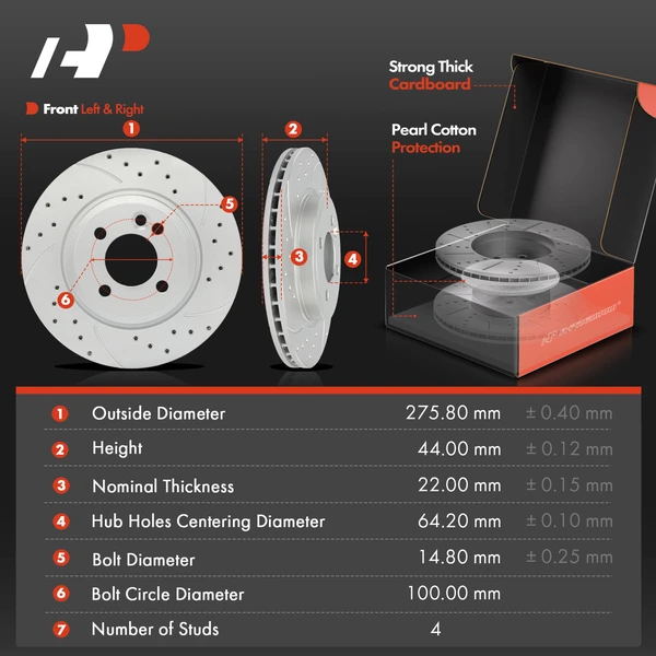 Drilled & Slotted Disc Brake Rotors and Ceramic Pads Kit, 6 Pcs, Front Driver & Passenger, A-Premium, APBRPS1495