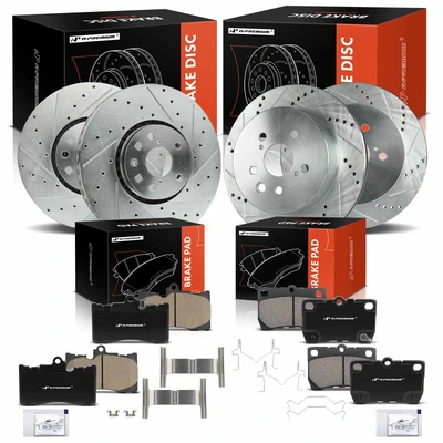 12 Pcs Front & Rear Drilled Brake Rotors & Ceramic Brake Pads