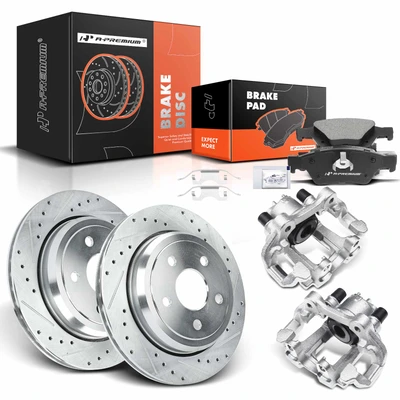 8 Pcs Rear Drilled Brake Rotors & Pads + Brake Calipers