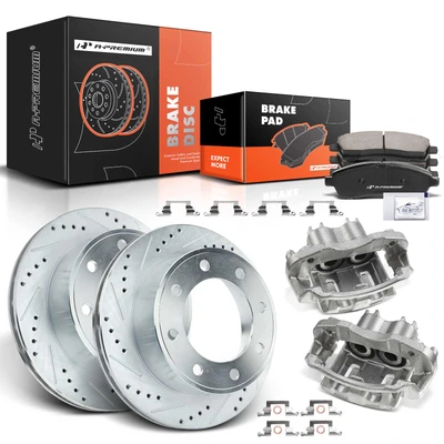 8 Pcs Rear Drilled Brake Rotors & Pads + Brake Calipers