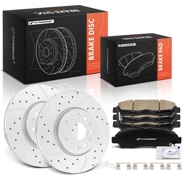 2019-2020 Chevrolet Blazer Drilled & Slotted Disc Brake Rotors and Ceramic Pads Kit, 6 Pcs, Front Driver & Passenger, A-Premium, APBRPS1497