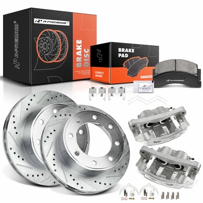 8 Pcs Front Drilled Brake Rotors & Pads + Brake Calipers